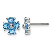 Sterling Silver Rhodium Plated Blue Topaz Flower Post Earrings view 1