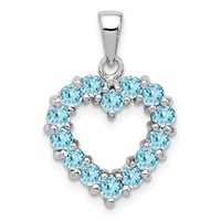 Sterling Silver Rhodium Light Swiss Blue Topaz Heart Pendant view 1
