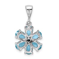 Sterling Silver Rhodium Light Swiss Blue Topaz & Diamond Flower Pendant view 4