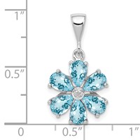 Sterling Silver Rhodium Light Swiss Blue Topaz & Diamond Flower Pendant view 3