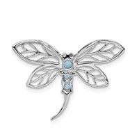 Sterling Silver Rhodium Light Swiss Blue Topaz Dragonfly Pendant view 4