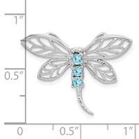 Sterling Silver Rhodium Light Swiss Blue Topaz Dragonfly Pendant view 3