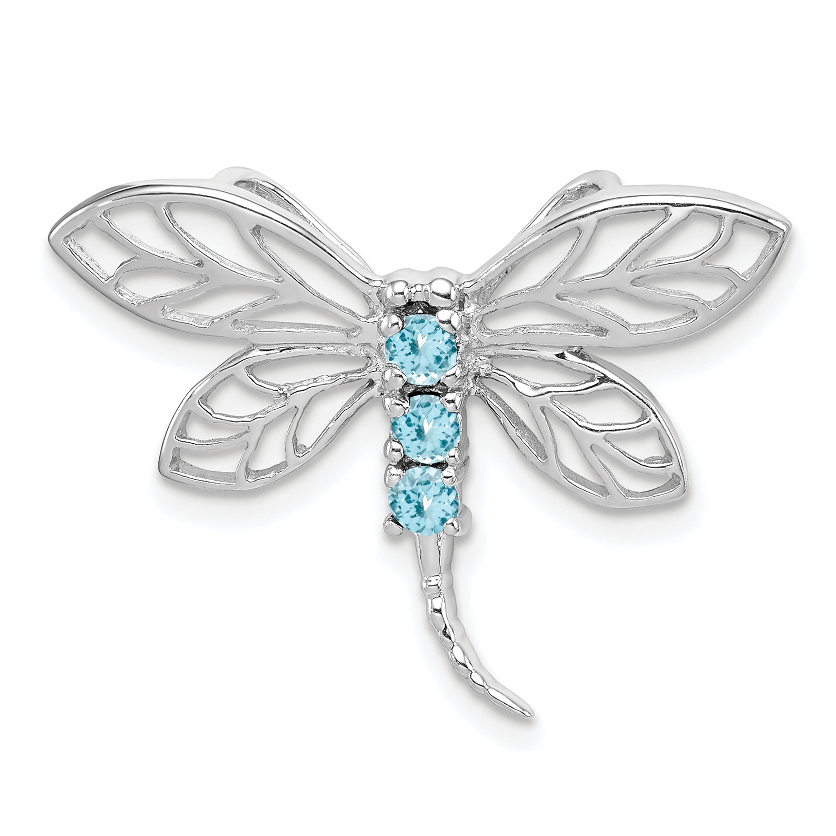 Sterling Silver Rhodium Light Swiss Blue Topaz Dragonfly Pendant (QDX517)