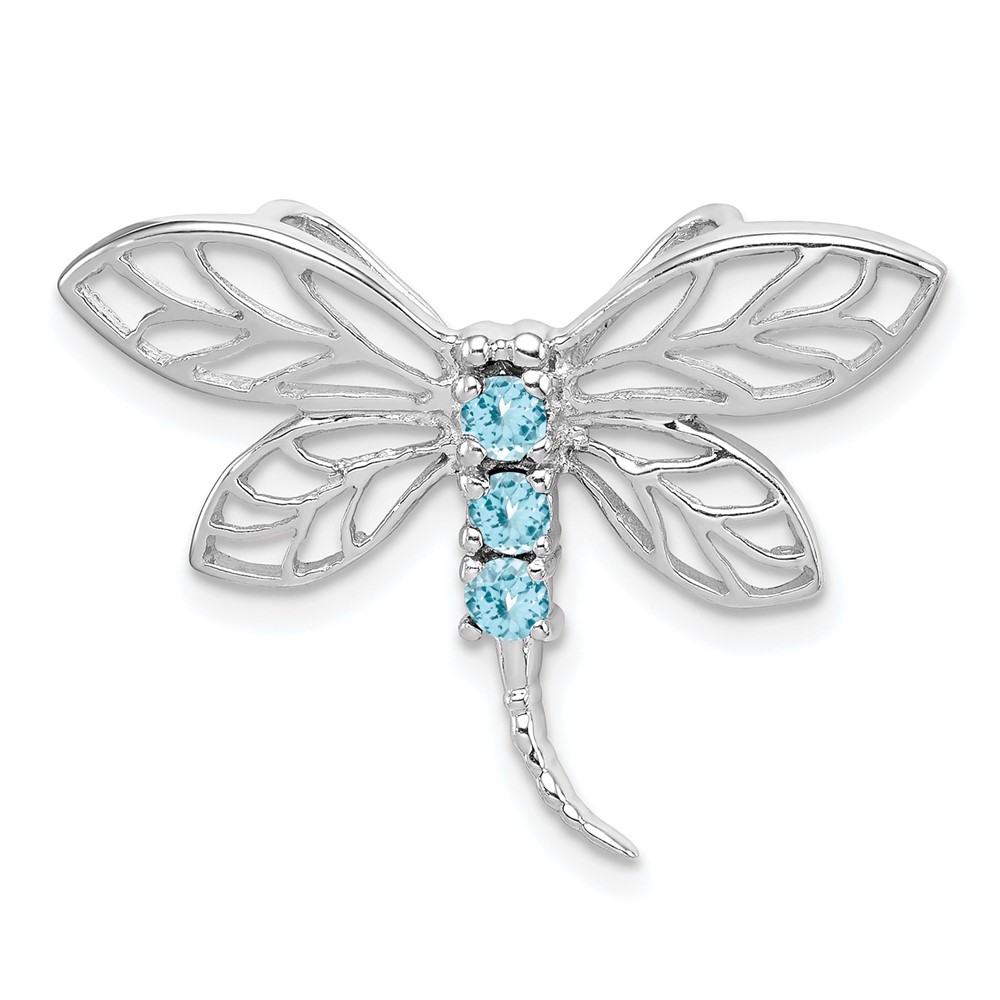 Sterling Silver Rhodium Light Swiss Blue Topaz Dragonfly Pendant (QDX517)