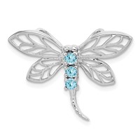 Sterling Silver Rhodium Light Swiss Blue Topaz Dragonfly Pendant view 1