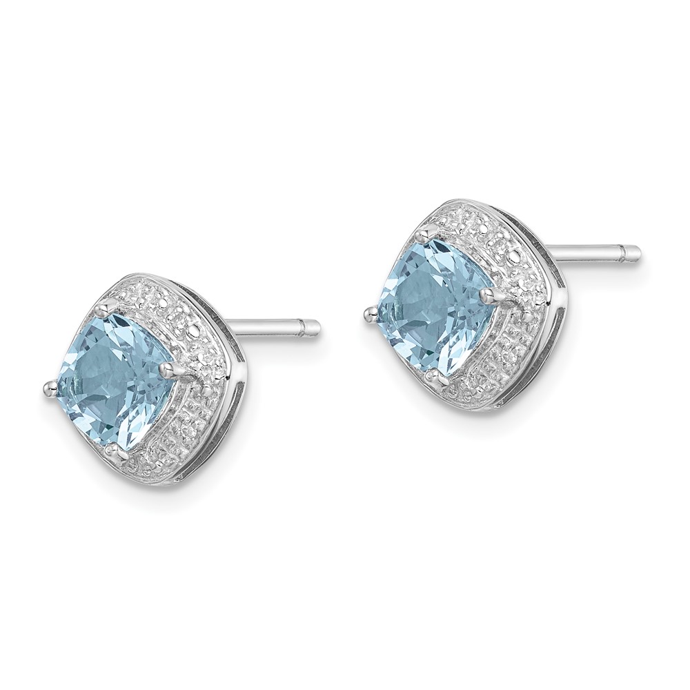 Sterling Silver Rhodium Plated Blue Topaz and Diamond Post Earrings (QDX521)
