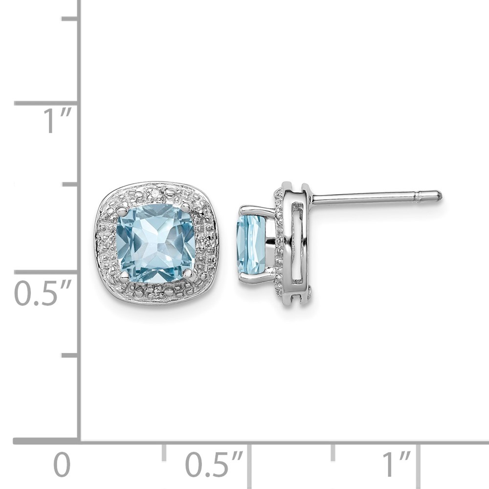 Sterling Silver Rhodium Plated Blue Topaz and Diamond Post Earrings (QDX521)