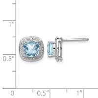 Sterling Silver Rhodium Plated Blue Topaz and Diamond Post Earrings view 4