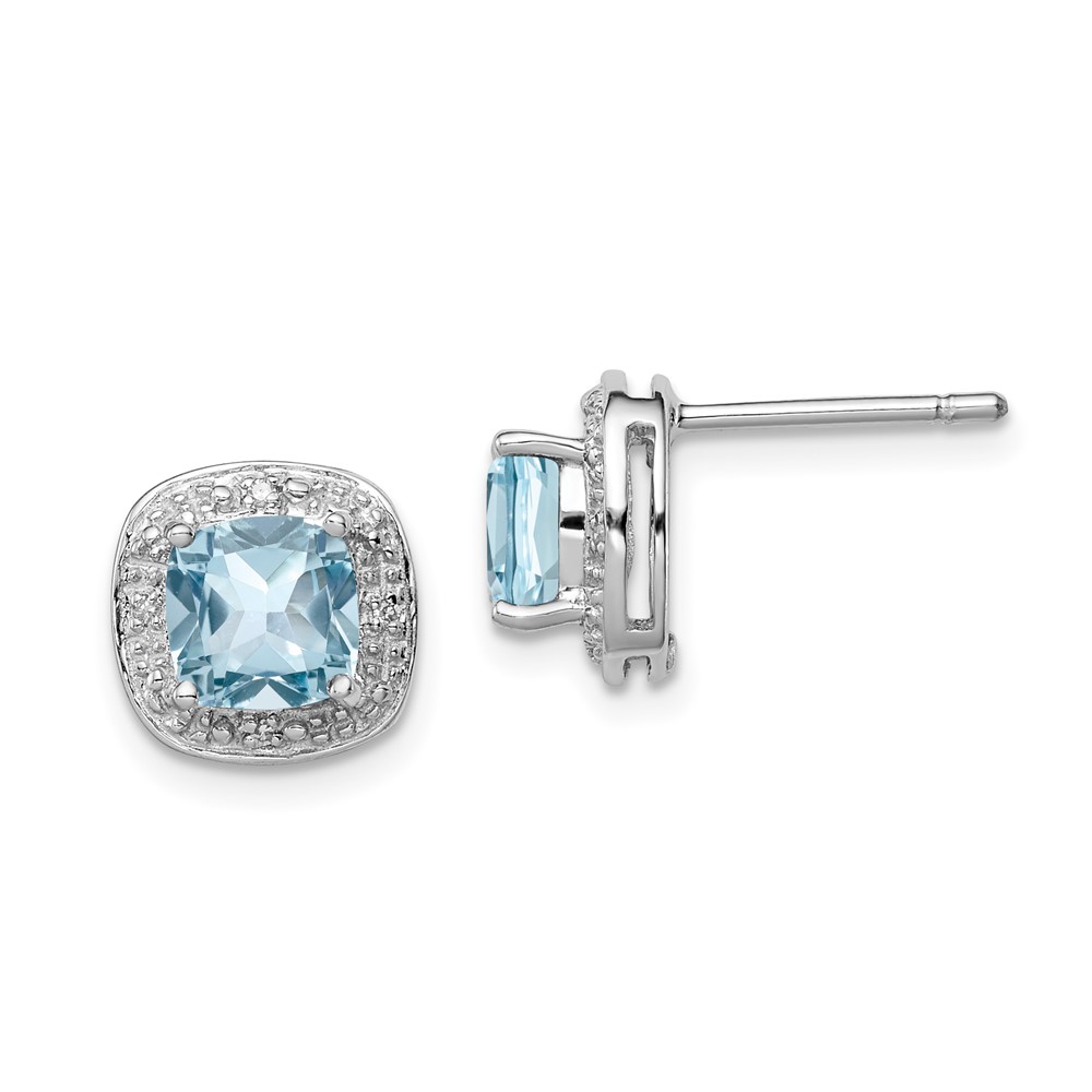 Sterling Silver Rhodium Plated Blue Topaz and Diamond Post Earrings (QDX521)