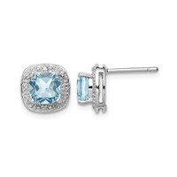 Sterling Silver Rhodium Plated Blue Topaz and Diamond Post Earrings view 1