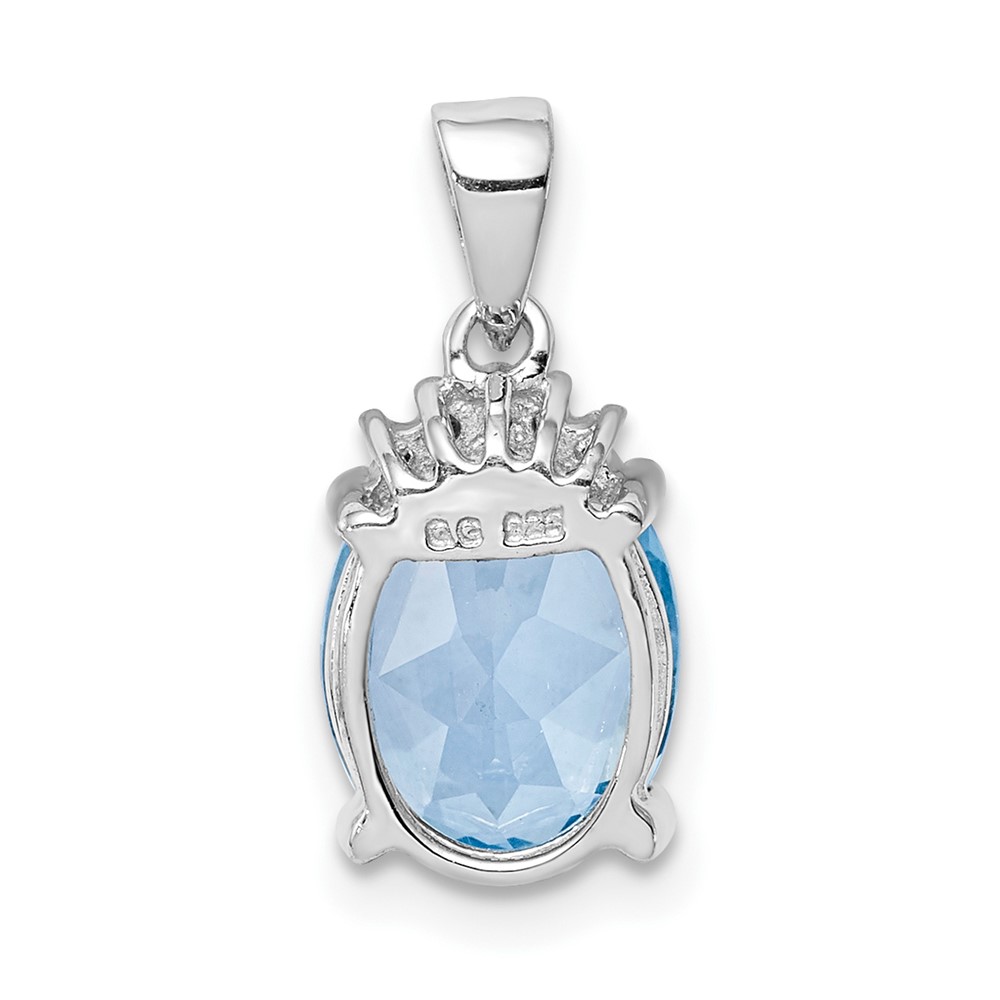 Sterling Silver Rhodium-plated Sky Blue Topaz Diamond Pendant (QDX527)