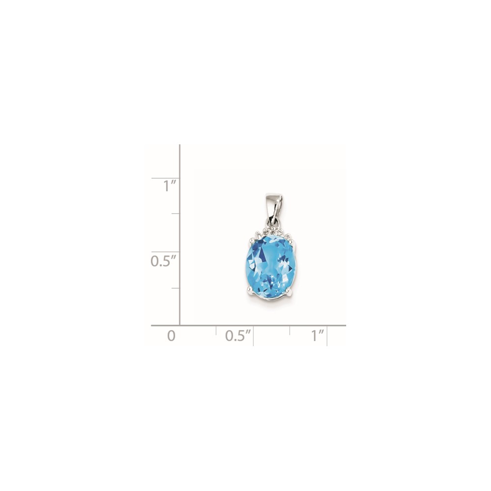 Sterling Silver Rhodium-plated Sky Blue Topaz Diamond Pendant (QDX527)