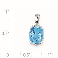 Sterling Silver Rhodium-plated Sky Blue Topaz Diamond Pendant view 3