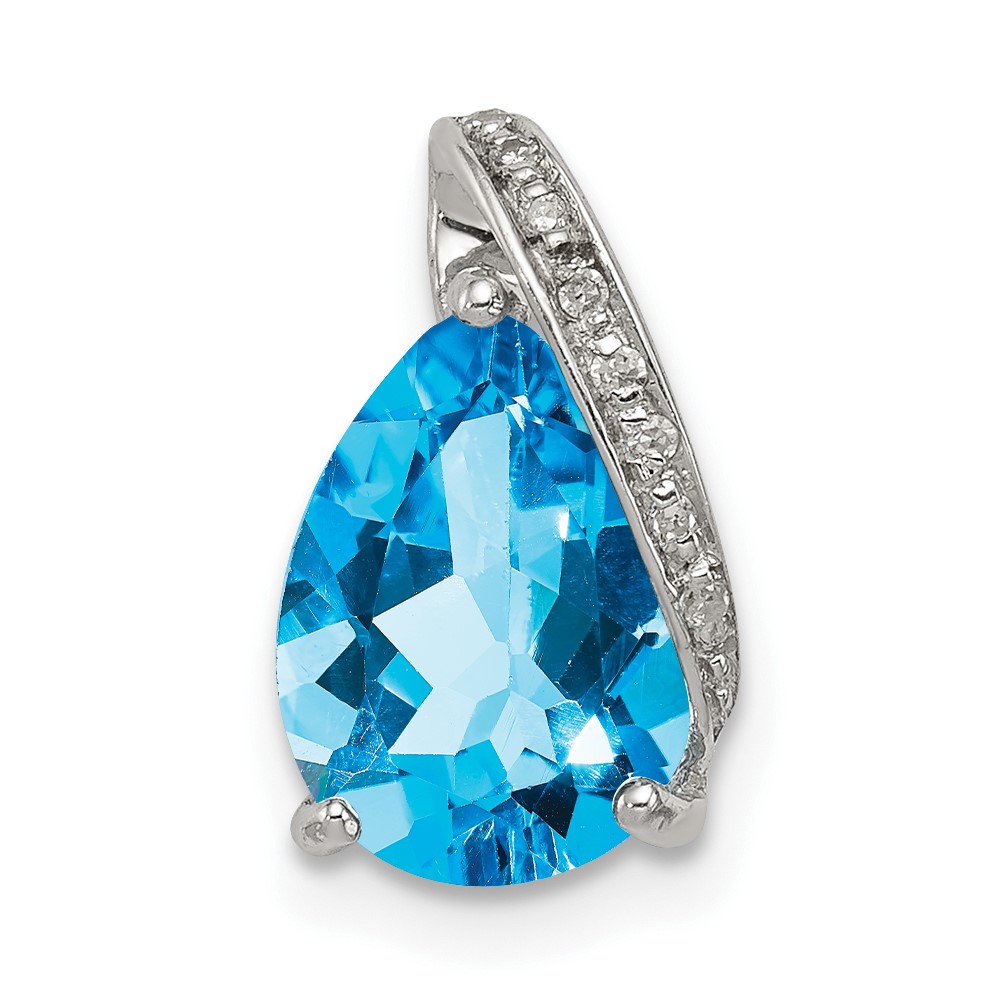 Sterling Silver Rhodium Pear Swiss Blue Topaz Pendant (QDX529)