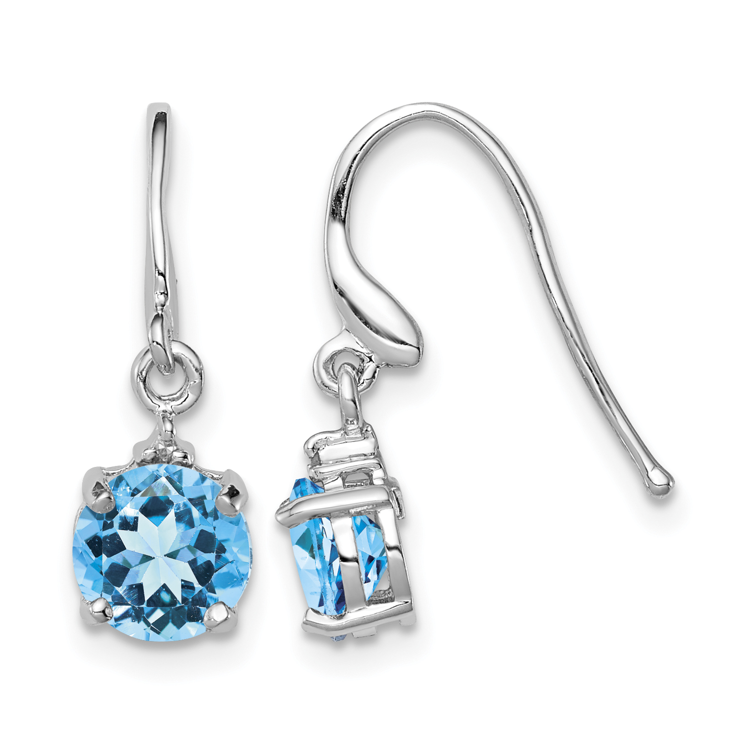 Sterling Silver Rhodium-plated Blue Topaz and Diamond Wire Earrings (QDX531)