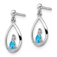 Sterling Silver Rhodium-plated Blue Topaz and Diamond Post Earrings view 2