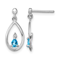 Sterling Silver Rhodium-plated Blue Topaz and Diamond Post Earrings view 1