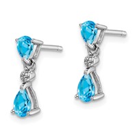 Sterling Silver Rhodium-plated Blue Topaz and Diamond Post Earrings view 2
