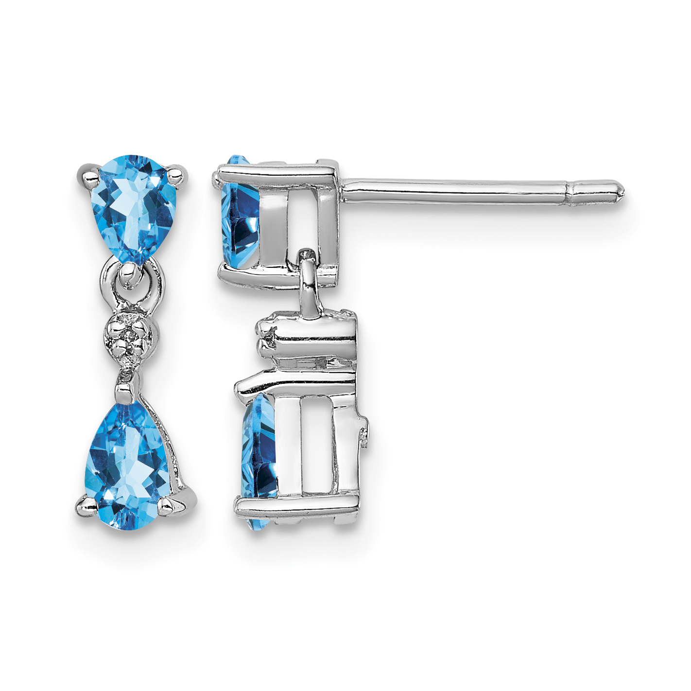 Sterling Silver Rhodium-plated Blue Topaz and Diamond Post Earrings (QDX533)