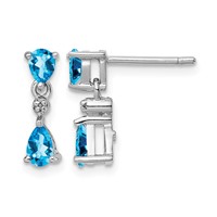 Sterling Silver Rhodium-plated Blue Topaz and Diamond Post Earrings view 1
