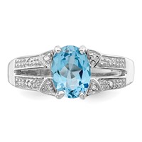 Sterling Silver Rhodium Light Swiss Blue Topaz & Diamond Ring view 5