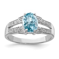 Sterling Silver Rhodium Light Swiss Blue Topaz & Diamond Ring view 1