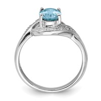 Sterling Silver Rhodium Swiss Blue Topaz & Diamond Ring view 2