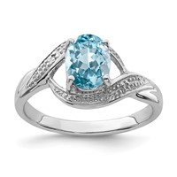 Sterling Silver Rhodium Swiss Blue Topaz & Diamond Ring view 1
