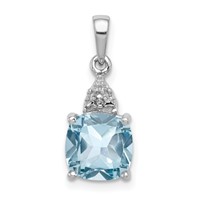 Sterling Silver Rhodium Lt Swiss Blue Topaz & Diamond Pendant view 1