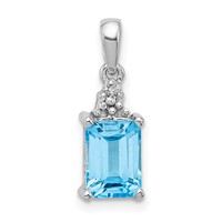 Sterling Silver Rhodium-plated Light Swiss Blue Topaz & Diamond Pendant view 1