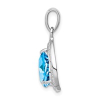 Sterling Silver Rhodium-plated Light Swiss Blue Topaz & Diamond Pendant view 2