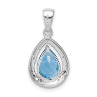 Sterling Silver Rhodium-plated Light Swiss Blue Topaz & Diamond Pendant view 4