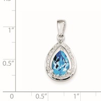 Sterling Silver Rhodium-plated Light Swiss Blue Topaz & Diamond Pendant view 3