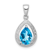 Sterling Silver Rhodium-plated Light Swiss Blue Topaz & Diamond Pendant view 1