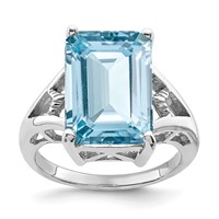 Sterling Silver Rhodium Light Swiss Blue Topaz Ring view 1