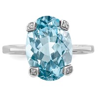 Sterling Silver Rhodium Light Swiss Blue Topaz Diamond Ring view 5