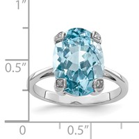 Sterling Silver Rhodium Light Swiss Blue Topaz Diamond Ring view 3