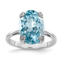 Sterling Silver Rhodium Light Swiss Blue Topaz Diamond Ring view 1
