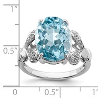 Sterling Silver Rhodium Light Swiss Blue Topaz Diamond Ring view 3