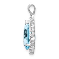 Sterling Silver Rhodium-plated Light Swiss Blue Topaz Diamond Pendant view 2
