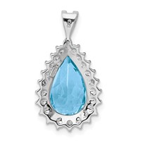 Sterling Silver Rhodium-plated Light Swiss Blue Topaz Diamond Pendant view 3