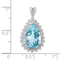 Sterling Silver Rhodium-plated Light Swiss Blue Topaz Diamond Pendant view 4