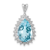 Sterling Silver Rhodium-plated Light Swiss Blue Topaz Diamond Pendant view 1