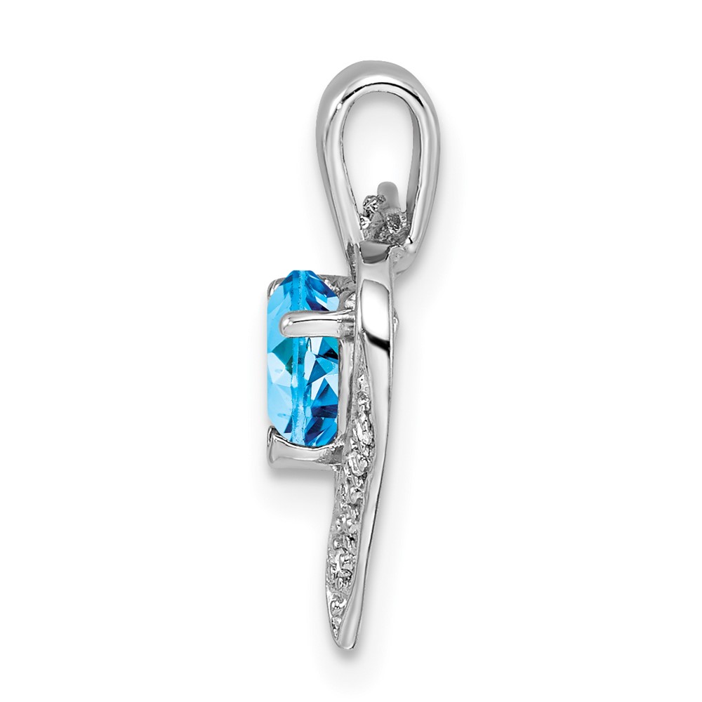 Sterling Silver Rhodium Heart Swiss Blue Topaz & Diamond Heart Pendant (QDX556)