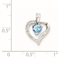 Sterling Silver Rhodium Heart Swiss Blue Topaz & Diamond Heart Pendant view 3