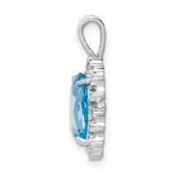 Sterling Silver Rhodium-plated Oval Swiss Blue Topaz & Diamond Pendant view 2