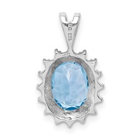 Sterling Silver Rhodium-plated Oval Swiss Blue Topaz & Diamond Pendant view 4