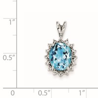 Sterling Silver Rhodium-plated Oval Swiss Blue Topaz & Diamond Pendant view 3