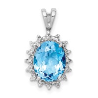 Sterling Silver Rhodium-plated Oval Swiss Blue Topaz & Diamond Pendant view 1
