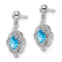 Sterling Silver Rhodium Plated Blue Topaz and Diamond Post Earrings view 2